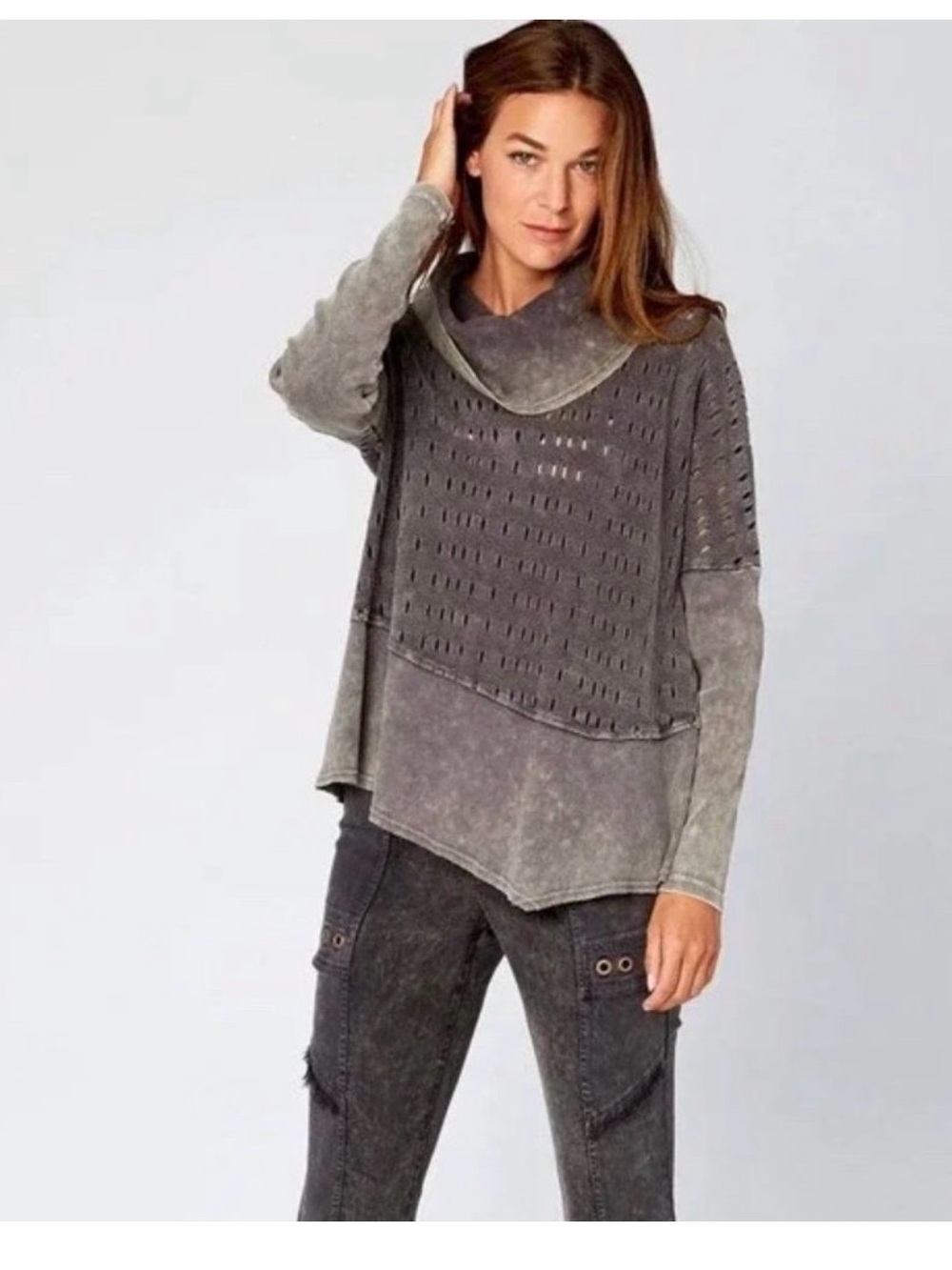 XCVI Women’s Reed distressed Knit Sweater with Cowl Neck size L
